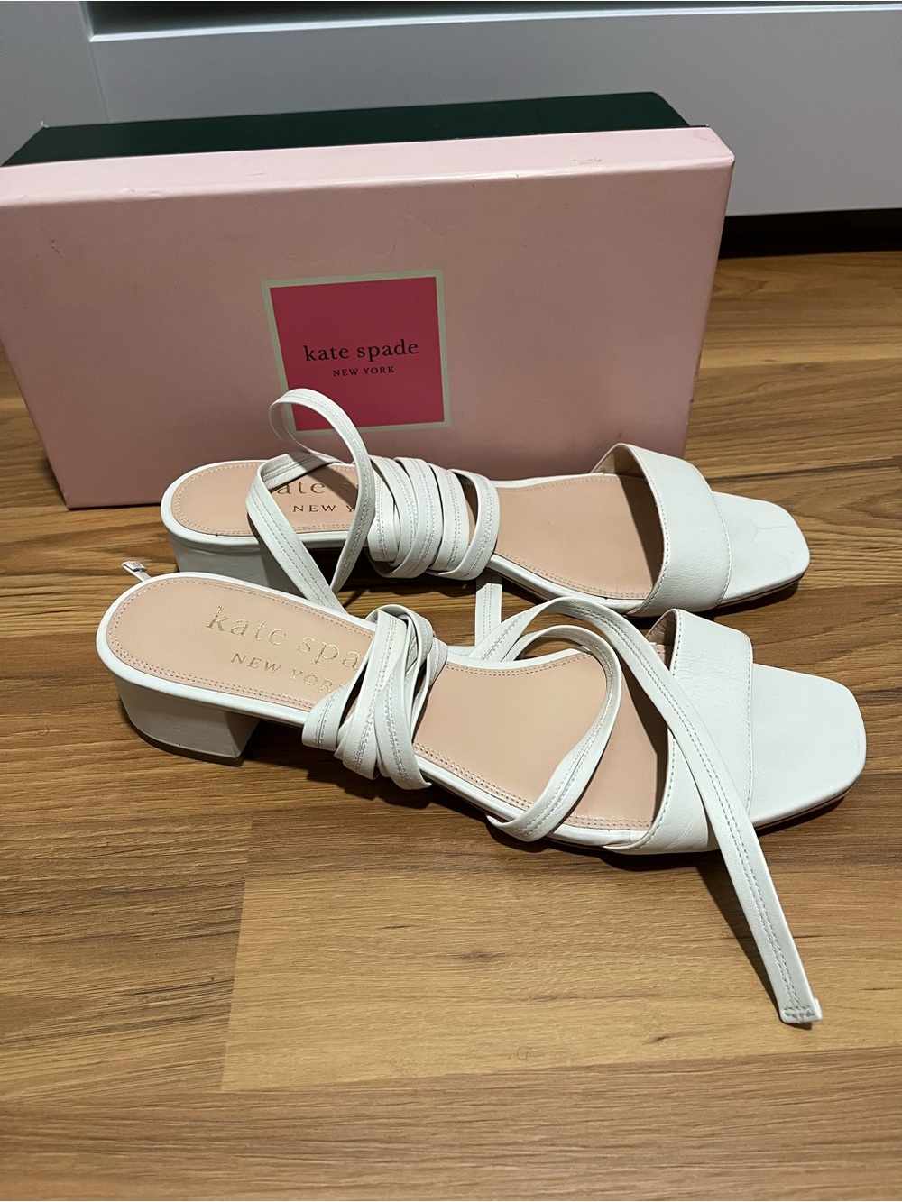 kate spade White Wrap-Strap Block Heel Sandals
